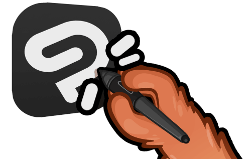 Luhrak holding a tablet pen tapping on a logo of clip studio paint