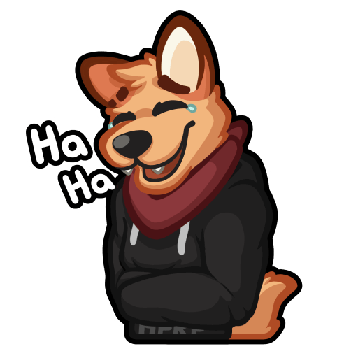 Luhrak sticker of him laughing and the letters Ha Ha next to him
