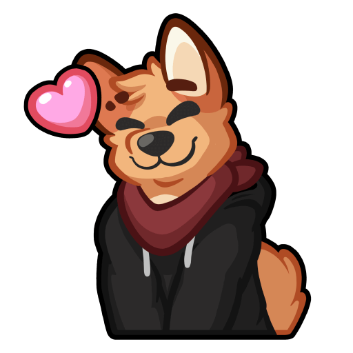 Luhrak sticker looking happy with a heart next to his head