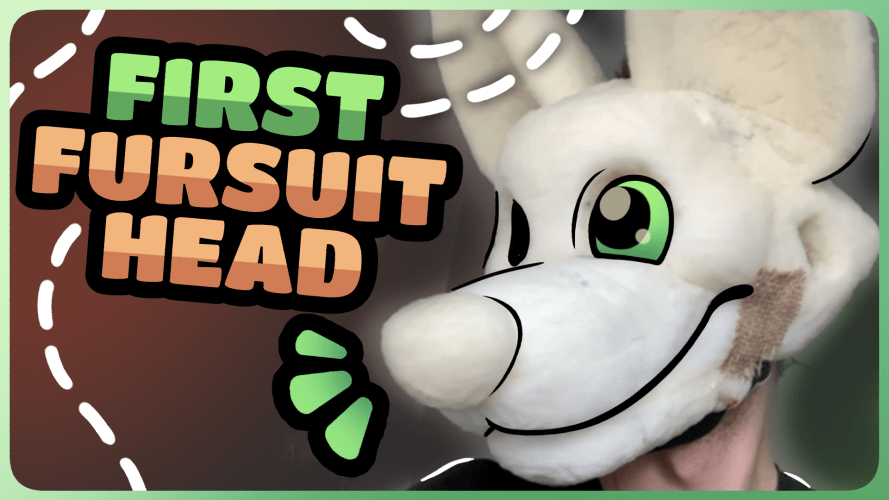 Thumbnail with the foambase with a drawover and the words first fursuit head